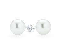 Classic Simple Elegant Bridal White Simulated Pearl Ball Stud Earrings For Women .925 Sterling Silver 12MM