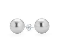 Classic Simple Elegant Large Light Grey Simulated Pearl Ball Stud Earrings For Women .925 Sterling Silver 12MM