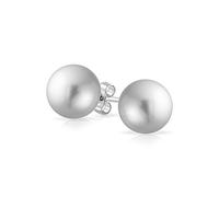 Classic Simple Elegant Light Grey Simulated Pearl Ball Stud Earrings For Women Teens .925 Sterling Silver 10MM
