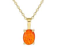 Classic Simple Gemstone 1CTW Solitaire Oval Orange Fire Rainbow Created Opal Pendant Necklace For Women Teen Yellow Gold .925 Sterling Silver October Birthstone