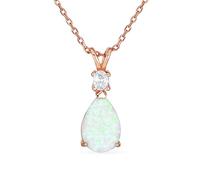 Classic Simple Gemstone CZ Accent 5CTW Solitaire Teardrop White Rainbow Created Opal Pendant Necklace For Women Teen Rose Gold Plated .925 Sterling Silver October Birthstone 16-18 Inch