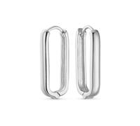 Classic Simple Geometric Vertical U Rectangle Oval Hoop Paperclip Earrings Of Women Teens .925 Sterling Silver Polished Hinged