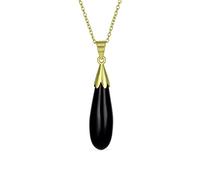 Classic Simplistic Semi Precious Black Gemstone Onyx Elongated Teardrop Shaped Dangle Pendant Necklace Western Jewelry For Women Gold Plated .925 Sterling Silver