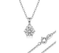 Classic Six-Prong Solitaire Moissanite Necklace 40+5cm Long 1.0ct 6.5mm Pendant Necklace with White Gold Plating - Premium 925 Sterling Silver Lab Grown Jewellery for Women Classic Jewellery Gift Idea