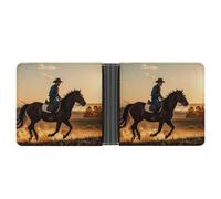 Classic Slimfold Wallet for Women Cowboys Riding Horses Bifold Credit Card Holder Wallet for Men Leather Wallet with ID Window And Multiple Card Slots Mini Wallet, Cowboys Riding Horses, 4.6 × 3.7 × 1
