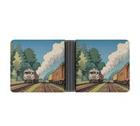 Classic Slimfold Wallet for Women Rural Locomotive Smoking Railway Bifold Credit Card Holder Wallet for Men Leather Wallet with ID Window And Multiple Card Slots Mini Wallet, Rural Locomotive Smoking