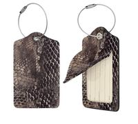 Classic Snake Skin Luggage Tag 4 PCS PU Leather Suitcase Tags Identifiers Travel Tags with Privacy Protection and Stainless Steel Loop Luggage Bag Tag for Women Men