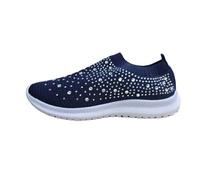 Classic Sneaker for Women's Round Toe Fashion Bling Comfortable Knitted Stretch Slip On Rubber Flat Shoes Casual Lightweight Anti Slip Running Dress(Azul,3.5 UK)