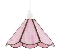 Classic Soft Blush Pink Tiffany Glass Easy Fit Pendant Lighting Shade | 30cm x 17cm | Rustic Antique Brass Metal Trims by Happy Homewares