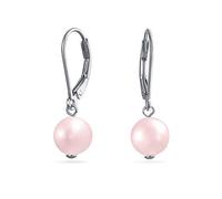 Classic Soft Pale Pink Round Freshwater Cultured Pearl Drop Dangle Bead Ball Earrings For Women .925 Sterling Silver Secure Lever back