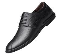 Classic Solid Color Business Casual Oxfords Mens Comfortable Low Top Breathable Leather Shoes British Style Lace Up Formal Office Shoes(Negro,8 UK)