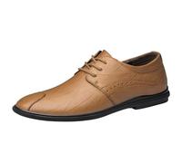 Classic Solid Color Business Casual Oxfords Mens Comfortable Low Top Breathable Leather Shoes British Style Lace Up Formal Office Shoes(Giallo,5.5 UK)