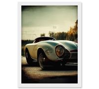 Classic Sports Car Cinematic Beauty Shot Nostalgic Print Artwork Framed Wall Art Print A4 Artery8 White One Size
