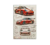 Classic Sports Car Design Scripts Poster 911 996 GT3 RS Red Racing Supercar Artwork Decorative Painting Canvas Modern Art Picture 12x18inch(30x45cm)