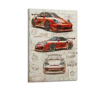 Classic Sports Car Design Scripts Poster 911 996 GT3 RS Red Racing Supercar Artwork Decorative Painting Canvas Modern Art Picture 08x12inch(20x30cm)