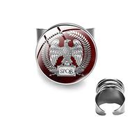 Classic SPQR Roman Empire Signet Ring Senate and People of Rome Retro Art Printed Glass Cabochon Gem Opening Rings for Men Women