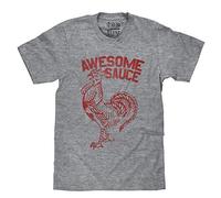 Classic Sriracha Awesome Sauce Rooster Logo Tee Shirt Men's Round Neck Short Sleeves Cotton T-Shirt in Grey Hot Chili Sauce Hipster Bottle Rooster Foodie Tee