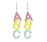 Classic Stack of Books Drop Earrings Glitter Crayon Acrylic Dangle Earrings Funny ABC 123 Letter Earrings Graduation Back to School Jewelry Librarian Teachers Appreciation Gifts, Resin Acrylic, No