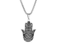 Classic Stainless Steel Devil's Eye Hand of Pendant Necklace for Men and Women Fashion Lucky Exorcism Amulet Jewelry Gift