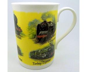 Classic STEAM Trains FINE Bone China Mug Featuring 6 Different STEAM Trains The Olton Hall Flying Scotsman Duke of Gloucester Torbay Express Stephenson's Rocket Cambrian Coast Express