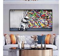 Classic Street Art Behind The Curtain Banksy Canvas Paintings Extra Large Size Graffiti Art Wall Art Pictures Home Decor 70x140cm Frameless