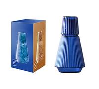 Classic Striped Glass Bedside Night Water Carafe with Tumbler Glass, 34oz Vintage Bedside Water Carafe and Glass Set, Clear Glass Juice Water Pitcher for Bedroom Nightstand(Blue)
