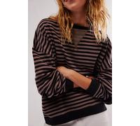 Classic Striped Oversized Crewneck by We The Free at Free People in Dusk Combo, Size: XL - female