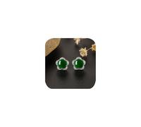 Classic Stud Earrings Vintage Round Green Agate 925 Sterling Silver Halo Stud Earrings for Women Elegant Plum Blossom Literature and Art Flower Chalcedony Earrings Jewelry