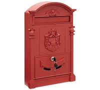 Classic Style Large Aluminium Mailbox (Magazines and C4 Envelopes) Large Elegant Outdoor Wall Mounted Post Box - Red