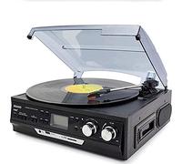 Classic Style Record Player Turntable with AM/FM Radio, Cassette Player, CD Player, and 2 Stereo Speakers