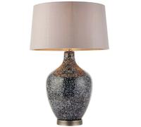 Classic Style Table Lamp Light Black & Grey Speckled Glass & Mink Silk Shade