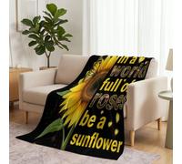 Classic Sunflower Soft Flannel Throw Blanket for Sofa Black - Lightweight Fluffy Warm Vintage Animal Butterfly Fleece Blankets for Bedroom, Couch, Travel, Camping, Picnic, 130x150 cm