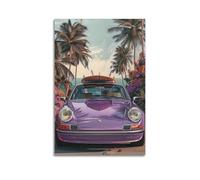 Classic Supercar Poster 911 Purple Sports Car on The Sea Decorative Painting Canvas Modern Art Picture 16x24inch(40x60cm)