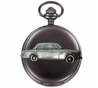 Classic Swedish car 164 Saloon ref286 Pewter Effect Design on a Polished Black case Men's Gift Quartz Pocket Watch fob