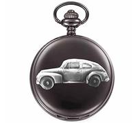 Classic Swedish car PV444 ref280 Pewter Effect Design on a Polished Black case Men's Gift Quartz Pocket Watch fob