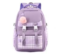Classic Tartan Casual Daypack for Girls, Teens Elementary School Backpack, Primary Book Bags for Teens, School Bag for Girls, Bookbags Rucksack for School College Travel(Purple)