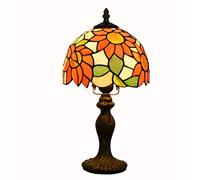 Classic Tiffany Style Stained Glass Table Lamp Retro Sun Flower Pattern Decorative Bedroom Beside Lamp For Living Room/Study Room,110V-240V(Without Bulb)
