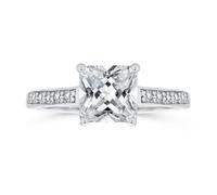 Classic Timeless AAA CZ Square Brilliant Princess Cut Solitaire Engagement Ring For Women .925 Sterling Silver Cubic Zirconia Pave Side Stone Band