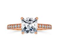 Classic Timeless AAA CZ Square Brilliant Princess Cut Solitaire Engagement Ring For Women .925 Sterling Silver Rose Gold Cubic Zirconia Pave Side Stone Band