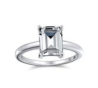 Classic Timeless Simple 2.5CT Rectangle Brilliant Emerald Cut AAA CZ Promise Solitaire Engagement Ring For Women Thin Band .925 Sterling Silver