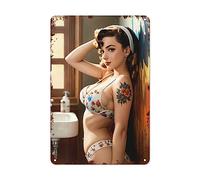 Classic Tin Plate Retro Pinup Girl for Home Bedrooms Kitchen Bars Pubs Garages Gardens Patios Porches 8x12 Inch