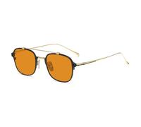 Classic Titanium Blue Light Blocking Glasses Fashion UV Protection Amber Lens Double Bridge Glasses for Women Men,Black Gold,+2.25
