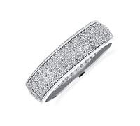 Classic Traditional Bridal 3 Row Micro Pave Cubic Zirconia CZ Anniversary Eternity Wedding Band Ring For Women .925 Sterling Silver Rhodium 5MM Wide