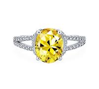 Classic Traditional Canary Yellow 3CT AAA CZ Halo Brilliant Solitaire Square Cushion Cut Engagement Ring For Women With Split Shank Thin Band .925 Sterling Silver