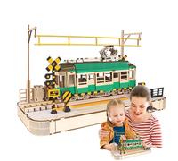 Classic Tram Model Kit - 25cm Wooden City Tram, Assembly Puzzle, Mechanical Building Toy | STEM Educational Craft for Fine Motor Skill Development, Kids Teens Adults Hobby Learning Fun