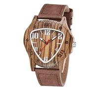 Classic Triangle Dial Deep Brown Men's Wooden Watch, Quartz Analog Leather Strap Men's Watches, Arabic Numerals Pointer Watches for Men-deep Brown, LMW-002-deep brown, Classic