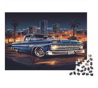 Classic Truck Night 1000 Piece Jigsaw Puzzle Set Thick Cardboard Recycled Material for Adults All Ages Lowrider City Night Home Decor Wall Art Brain Challenge Puzzle Game 52x38cm/1000pcs