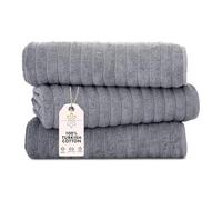 Classic Turkish Towels - Bath Sheets - Set of 3, 600 GSM, 40x65-100% Turkish Cotton, Hotel & Spa Quality, Jumbo Jacquard Ribbed & Quick Absorbent Bathroom Essentials (Grey)
