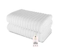 Classic Turkish Towels - Luxury Ribbed Bath Towels, 100% Turkish Cotton, Thick and Absorbent Extra Large Bathroom Towels, Brampton Collection, 2-Piece Set - 40 x 65 Inches (White)