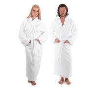 Classic Turkish Towels Luxury Silky Soft 100% Combed Cotton Bathrobe - Grand Velour Hotel Unisex Robe - White - One size